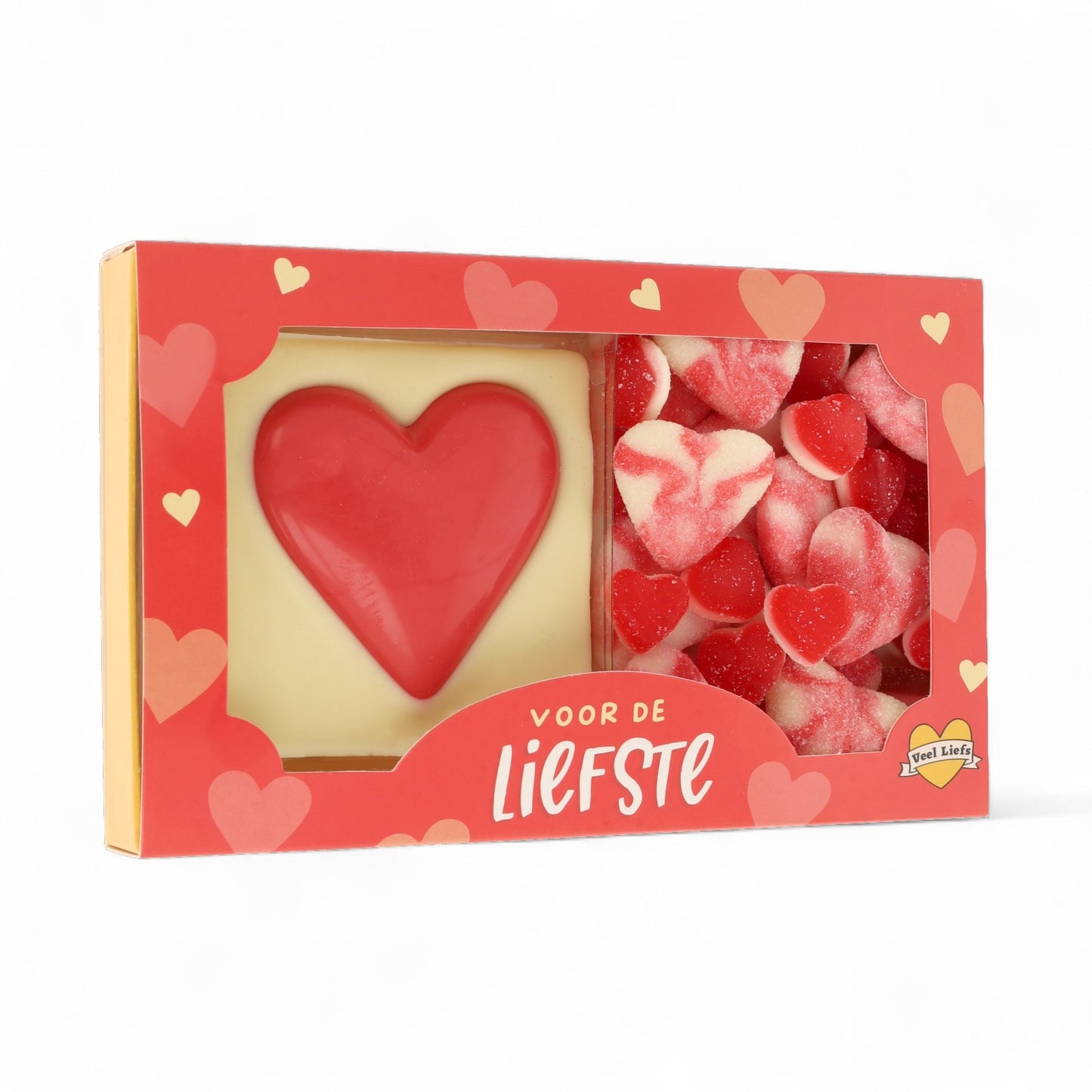 Cadeaupakketje | Voor de liefste! | Choco bar & hartjessnoep