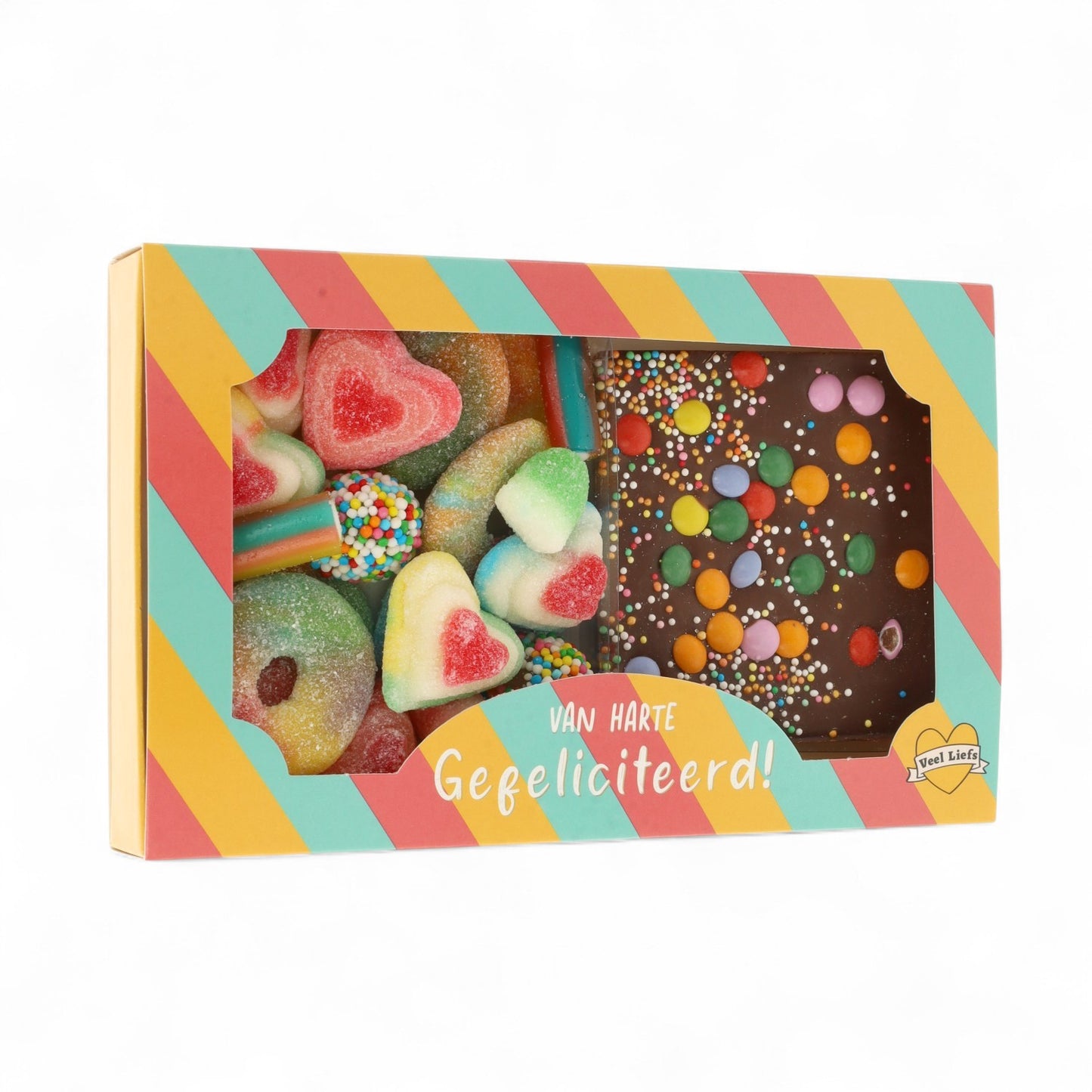Cadeaupakketje | Van harte gefeliciteerd! | Rainbow snoep & chocolade